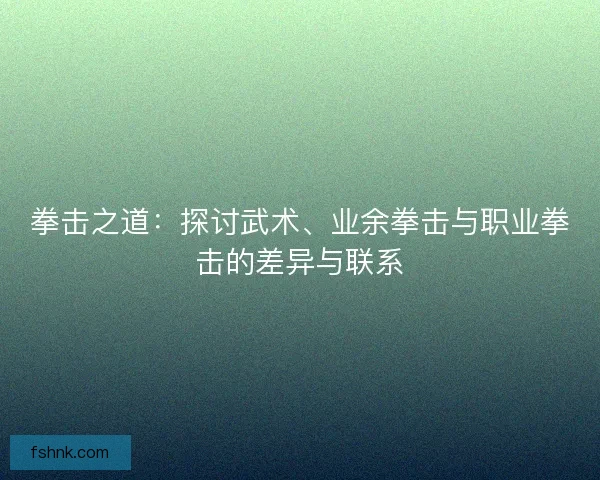 拳击之道：探讨武术、业余拳击与职业拳击的差异与联系